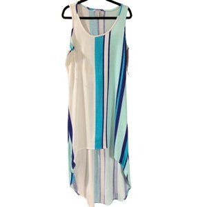 Last Exit Womens Size 2X Tank High Low Midi Front Maxi Back Blue White Striped D